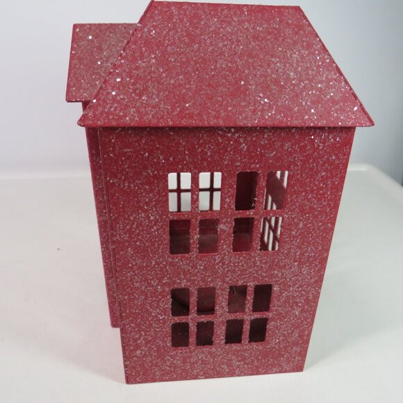 Thick Red Metal House Glittered Luminary Candle Holder White Barn Candle Co - Picture 2 of 13